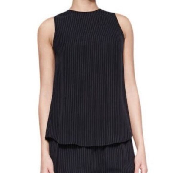 Theory NWOT ‘Brennia’ Silk Pinstripe Sheer Shell Blouse Top in Black Size Medium - Picture 1 of 8